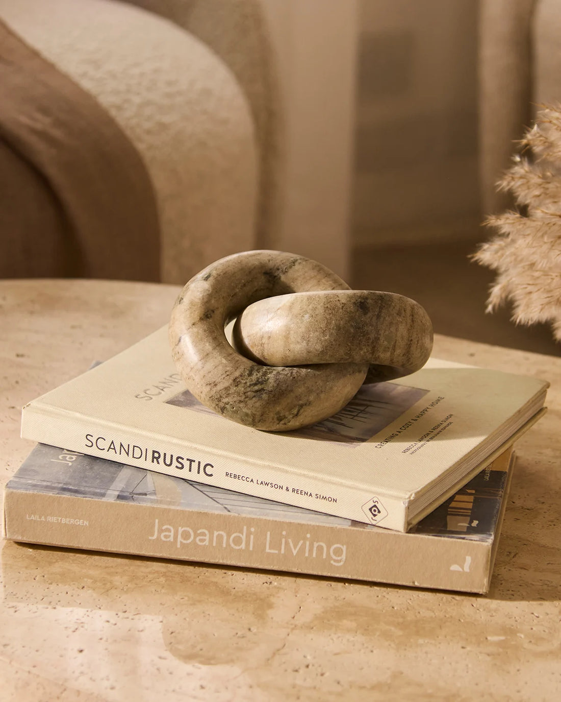 Handcrafted Moro marble chain sculpture with natural stone veining for luxury home decor