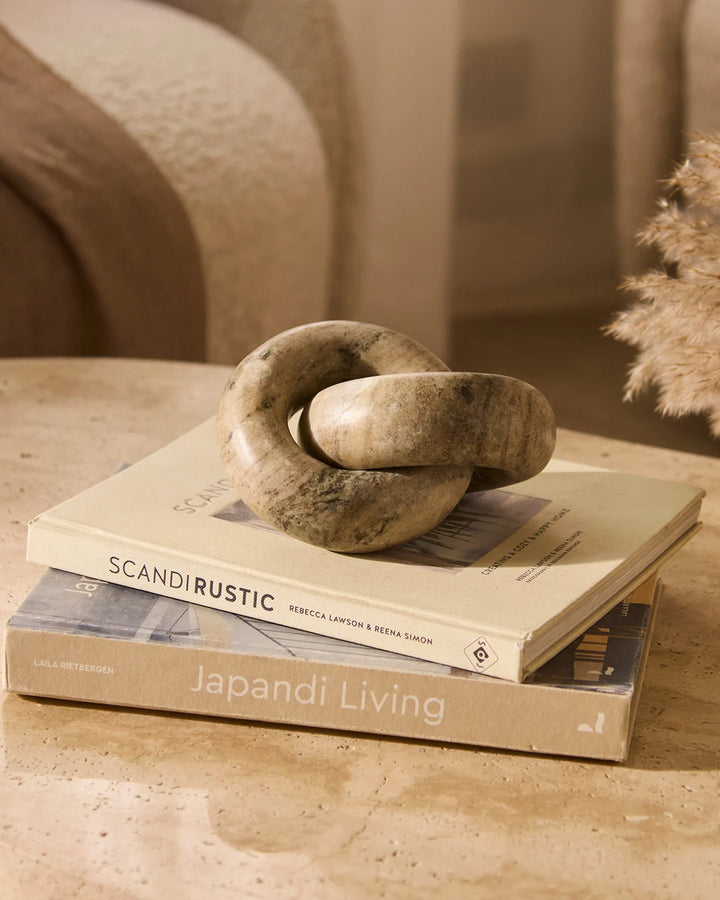 Handcrafted Moro marble chain sculpture with natural stone veining for luxury home decor
